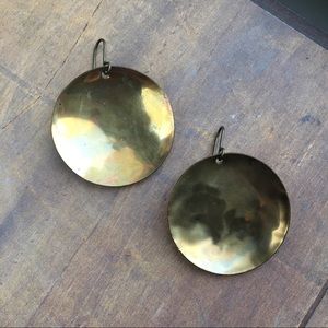 Hammered brass concave dome earrings